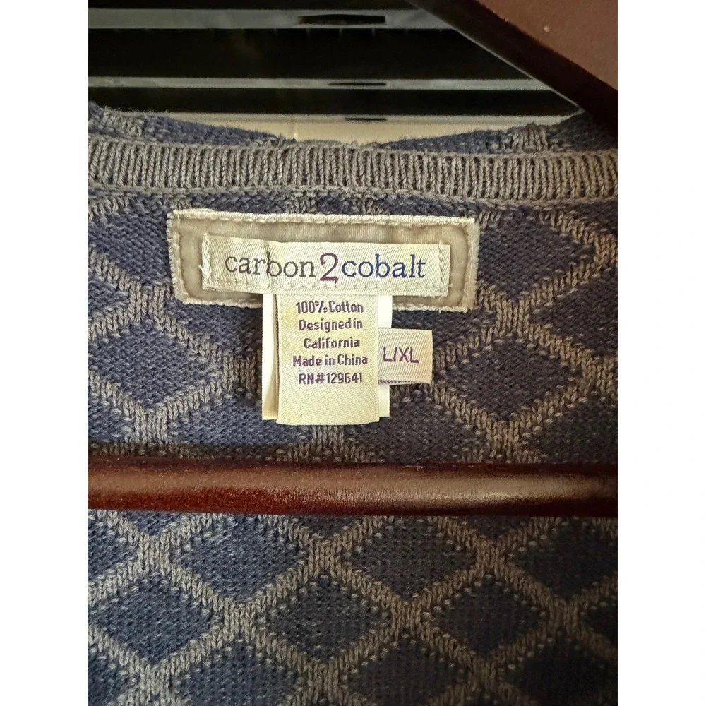Carbon 2 Cobalt Blue Diamond Knit Hooded Closed Poncho Sweater Mens L/XL
